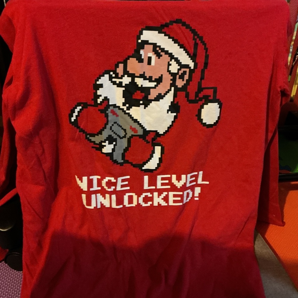 Boys Large Christmas Long Sleeve Shirts - 2 Red Santa Graphic and Gingerbread